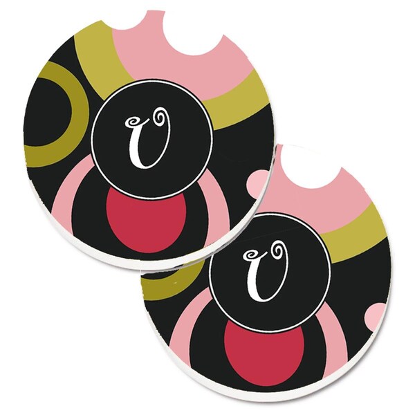 Carolines Treasures Letter U Monogram Retro in Black Set of 2 Cup Holder Car Coaster AM1001-UCARC - main
